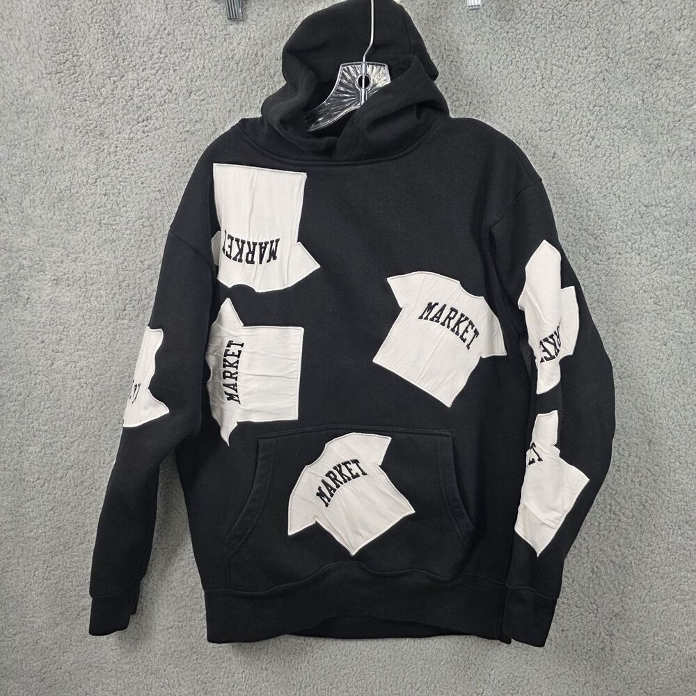 Market Black PATCHED Hoodie Size Medium